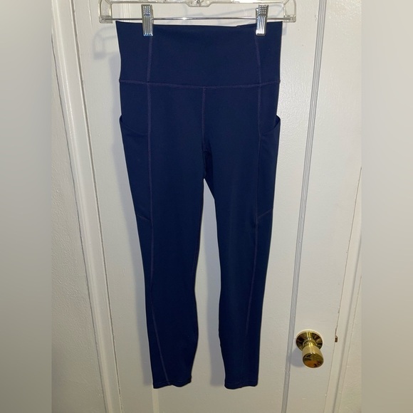 FABLETICS PureLuxe High Waisted 7/8 Navy Blue Leggings - Picture 3 of 7